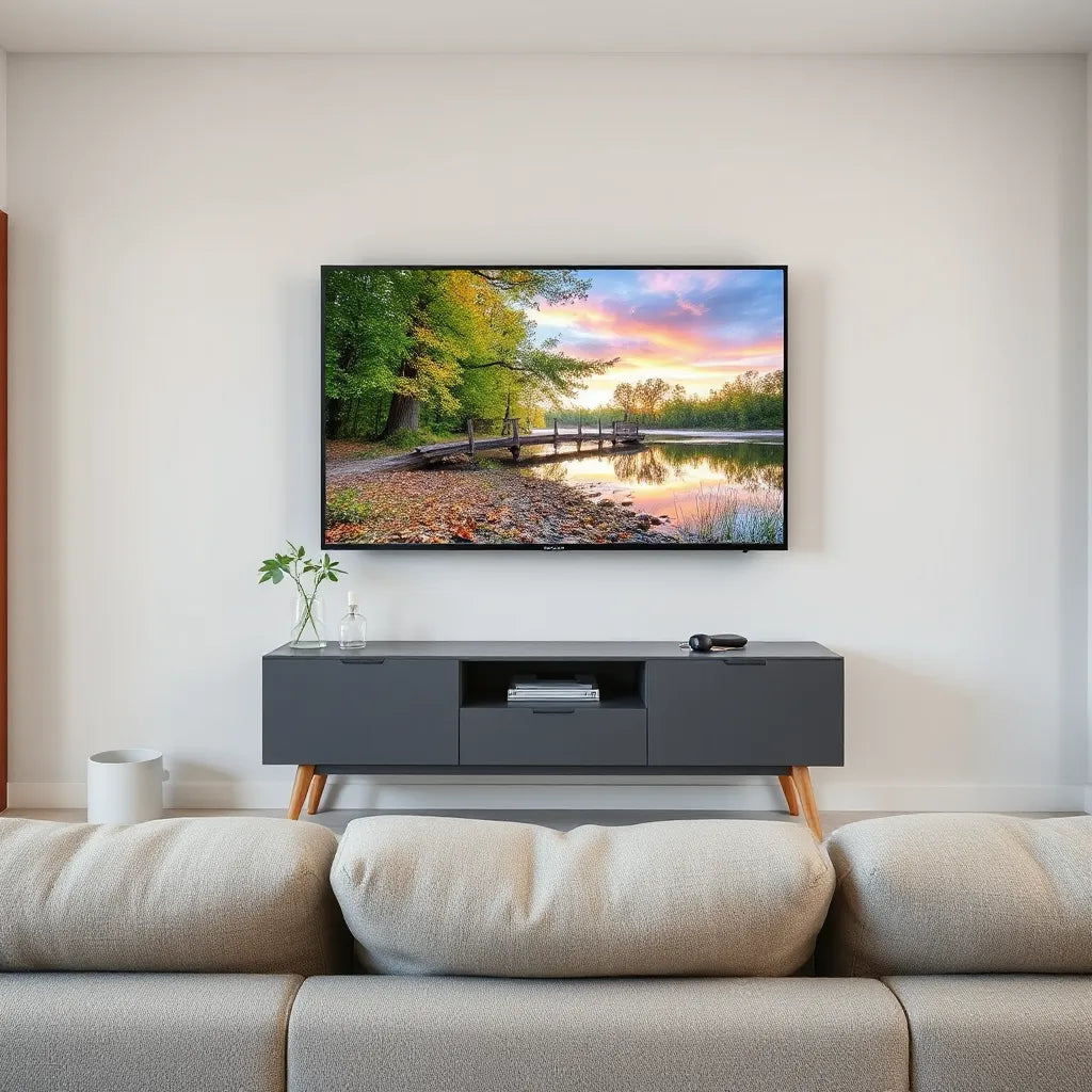 Wall-mounted Sony Bravia TV showing a vivid landscape with crisp, clear picture quality