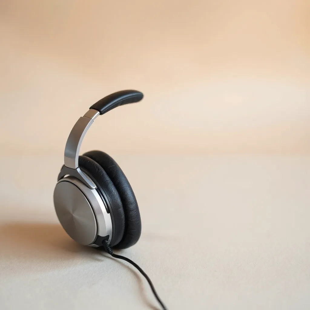 Over-ear audio headphones on a neutral background with visible ear cushions and headband detail