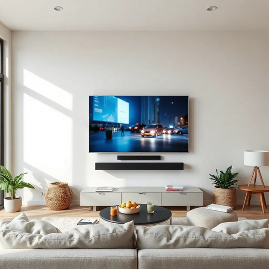 Large wall-mounted smart TV showing a crisp 4K UHD scene in a modern living room