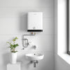 Wall-mounted ABS body water heater with plumbing connections in a clean bathroom setting