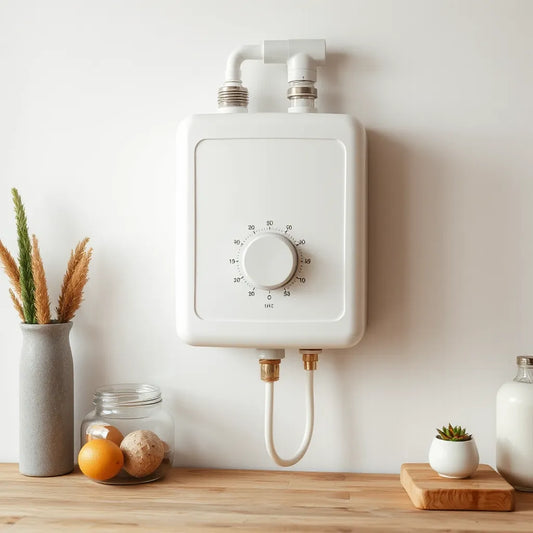 Wall-mounted adjustable thermostat geyser with temperature control dial for consistent hot water