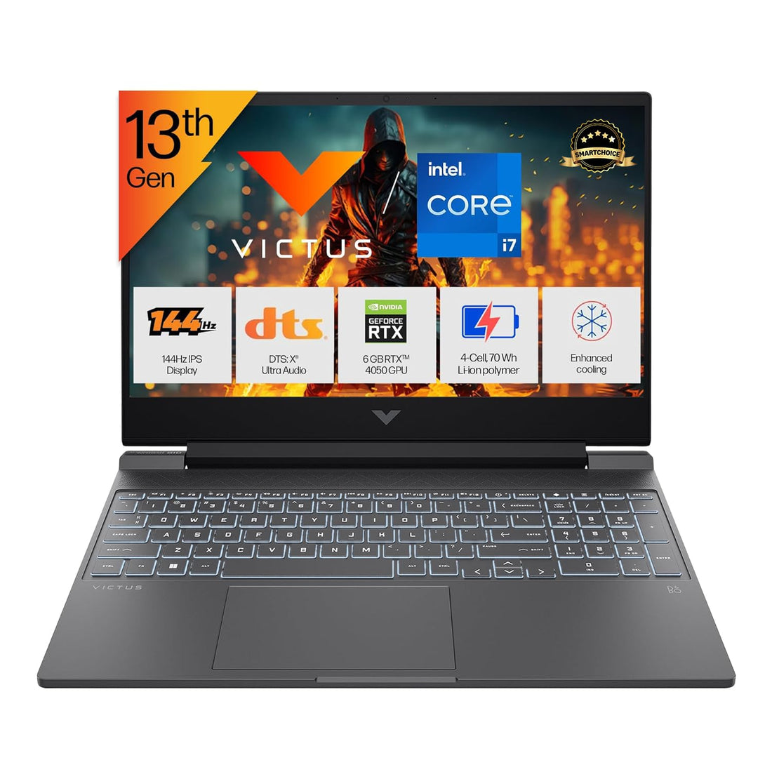 HP Smartchoice Victus 15.6 Inch Gaming Laptop With Core i7 13620H 6GB RTX 4050 16GB RAM 512GB SSD 144Hz Mica Silver