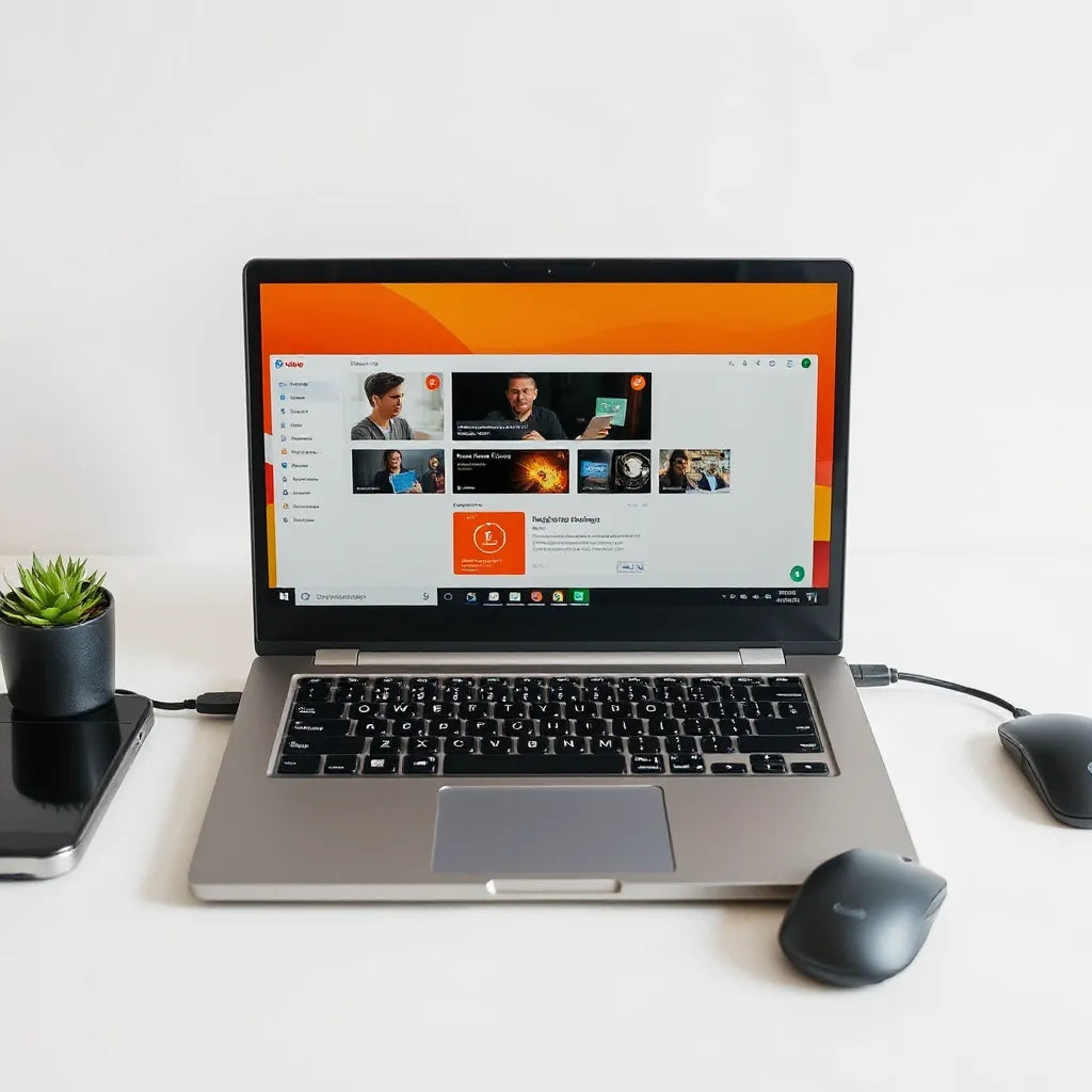 Open laptop on a tidy desk with soft daylight, showcasing a modern business-style ThinkBook design