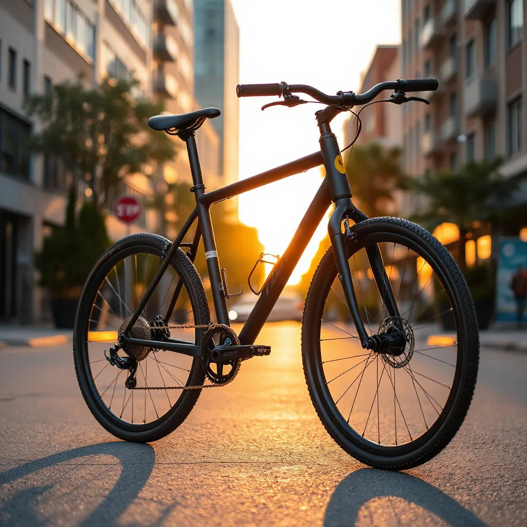 Carbon steel frame bike with visible frame and fork, ready for everyday city rides