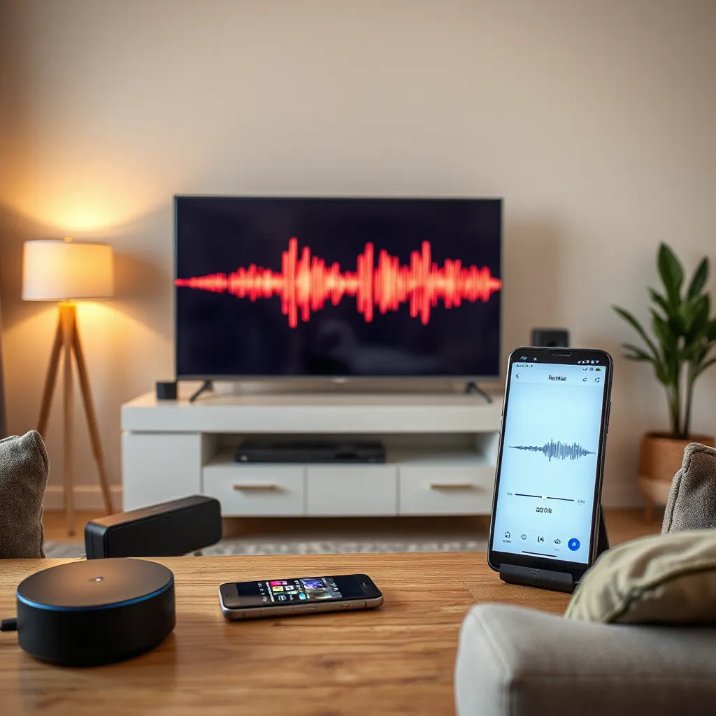 Modern TV, smartphone, and smart speaker showing a wireless streaming connection for Apple AirPlay 2 compatibility checks