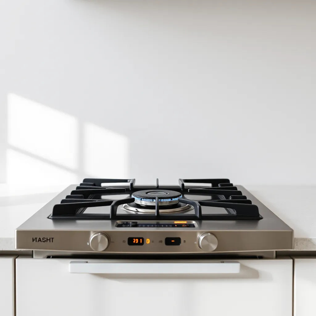 Built-in gas hob with safe auto ignition sparking near the burner controls
