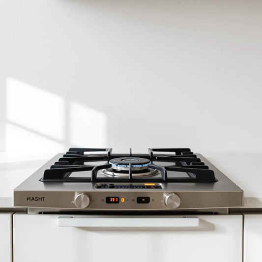 Built-in gas hob with safe auto ignition sparking near the burner controls