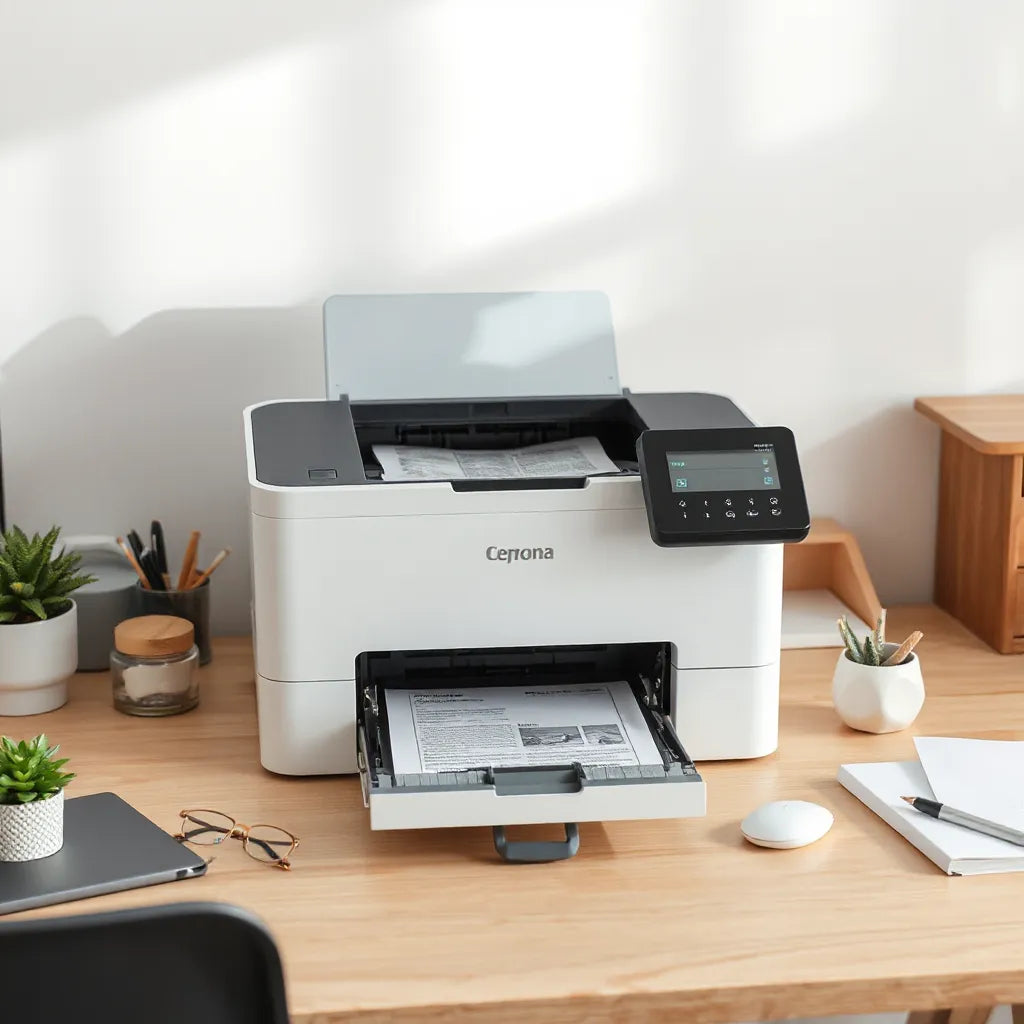 Multifunction printer performing print and scan tasks in a home office setup