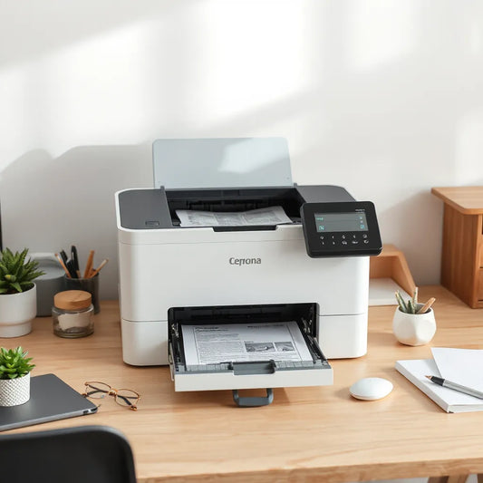 Multifunction printer performing print and scan tasks in a home office setup