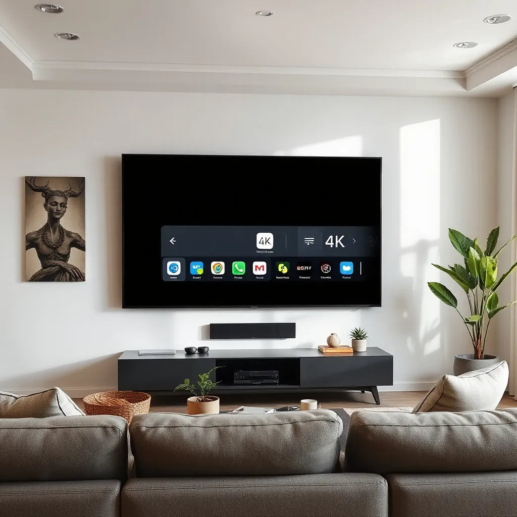 Wall-mounted smart TV displaying sharp 4K content in a modern living room.