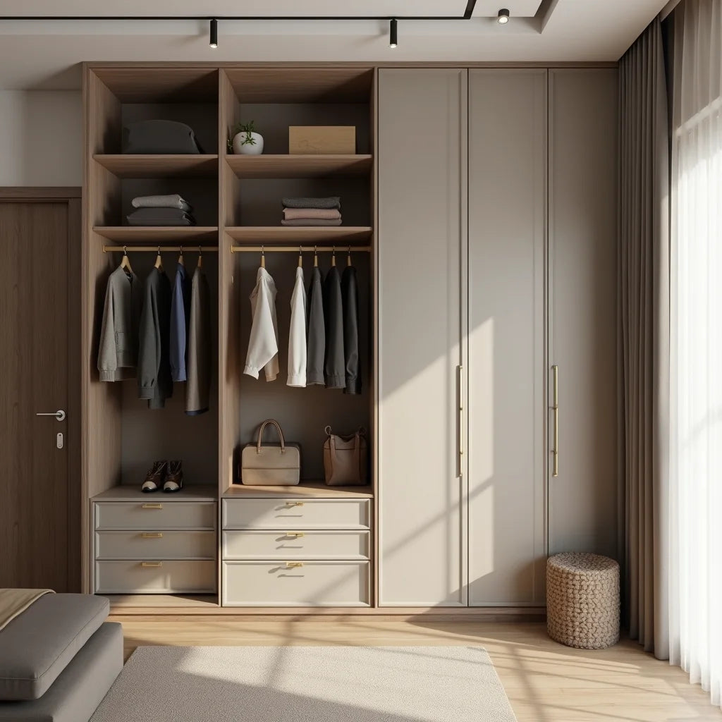 Residential Interiors, 3 BHK Apartment Interior Design, Smart Wardrobes - 3 BHK Interiors: Smart Wardrobes for Modern Home Design