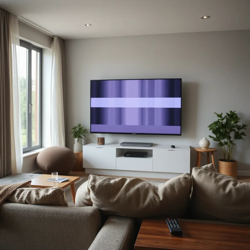 Flat-screen 4K TV displaying crisp test patterns in a modern living room