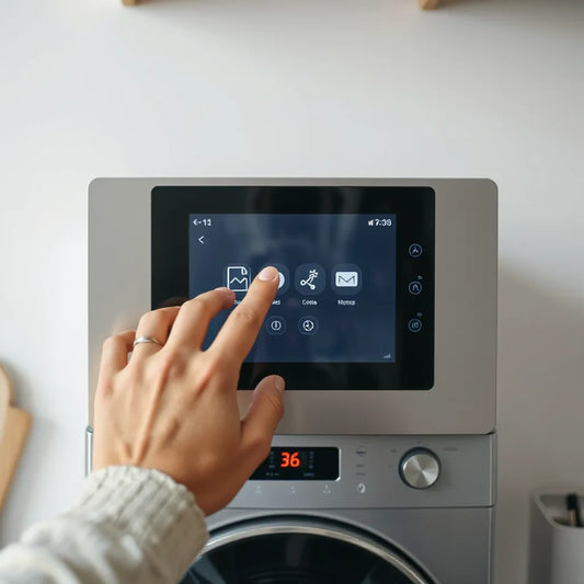 Hand using intuitive gestures on a modern touch display panel for quick control setup