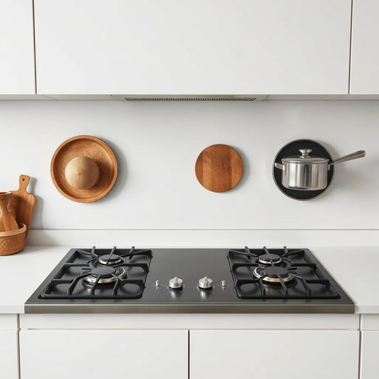 Four-burner stovetop in a spacious layout with clear counter space for comfortable cooking.