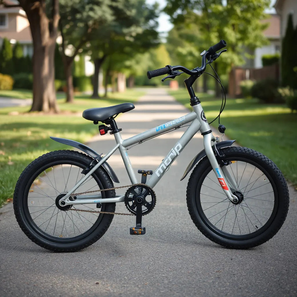 Kids bicycle with wide tread tires and strong grip, held safely by an adult outdoors