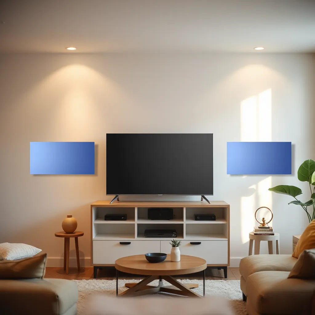 Modern living room with a large flat-screen TV and clean, bright 4K display for budget comparison.