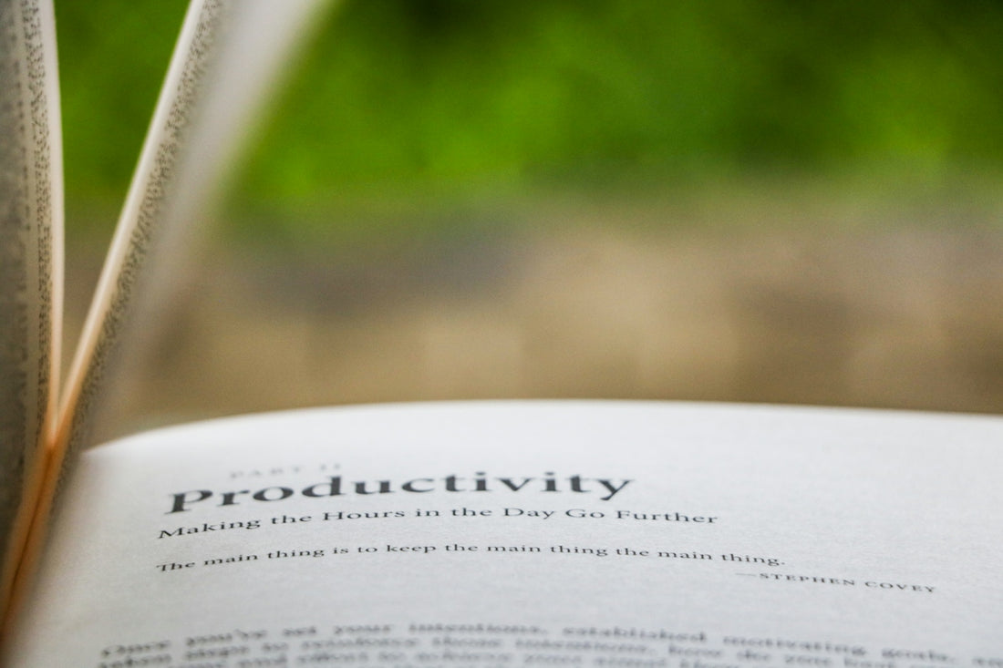 selective focus photography of Productivity printed book