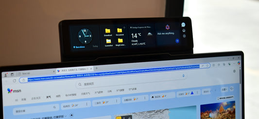Digital display shows clock, folders, and weather