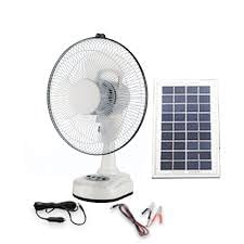 12 Inch Rechargeable Table Fan | AC/DC & Solar Powered | 40W. Solar Panel & 12V 7Ah Battery included 