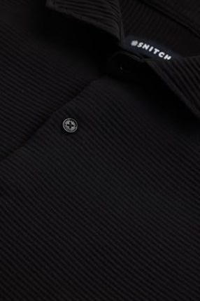 SNITCH Black Self-Design Full Sleeve Poly Blend Casual Shirts 