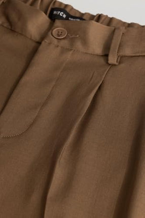 SNITCH Brown Plain Relaxed Fit Trousers 