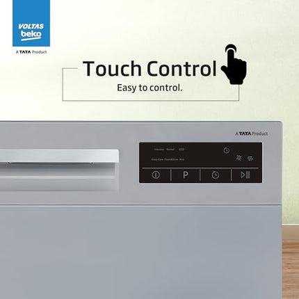 Voltas beko 8 Place Settings Table Top Dishwasher (2020/2021, DT8S, Silver, Inbuilt Heater) 