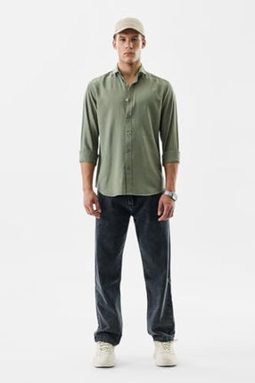 SNITCH Men Casual Shirt | Slim Fit Full Sleeve Classic Collar Solid Pattern | Premium Viscose Blend & Breathable Fabric for Everyday & Semi-Formal Wear | Sage Green 