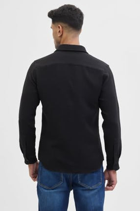 SNITCH Black Self-Design Full Sleeve Poly Blend Casual Shirts 