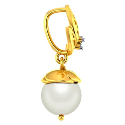 P.C. Chandra Jewellers 18kt (750) Yellow Gold Lovely Dainty Gold And Diamond Pearl Drop Pendant (Without Chain) 