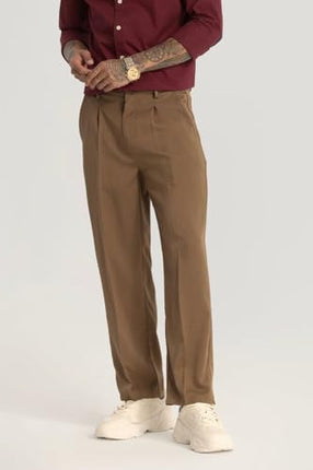 SNITCH Brown Plain Relaxed Fit Trousers 