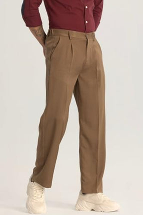 SNITCH Brown Plain Relaxed Fit Trousers 