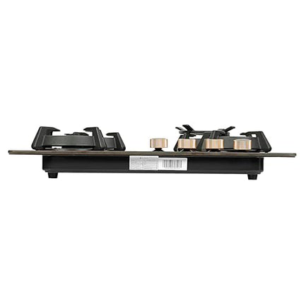 Faber 70cm 4Burner Gas Hob | Flame Failure Device | Cast Iron Pan Support | Metal Knobs | Dual Flame Burner | 8mm Toughened Black Glass | Versatile Hob/Cooktop | Hob Utopia Pro HT 704 BR CI 