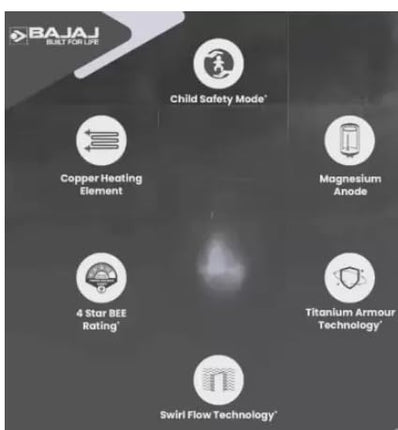 Bajaj Astor 10 Ltr Storage Water Heater | Water Heating With Swirl Flow Technology | Child Safety Mode | Inner Tank With 10 Years Warranty | Free Installation 【Grey & White】 