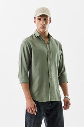 SNITCH Men Casual Shirt | Slim Fit Full Sleeve Classic Collar Solid Pattern | Premium Viscose Blend & Breathable Fabric for Everyday & Semi-Formal Wear | Sage Green 