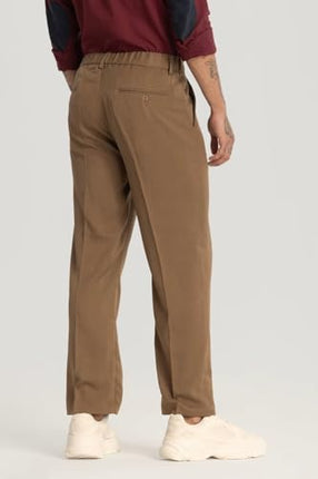 SNITCH Brown Plain Relaxed Fit Trousers 
