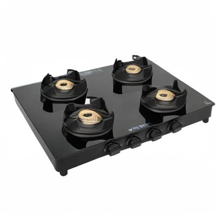 Faber 4 Burner Auto-Ignition Cooktop| ONYX AI 4BB BK |Black ABS Knobs| Brass Burners| Cast Iron Pan Support| Black Glass Finish |7 Yrs Warranty Glass & 5 Yrs on Burner & Valve | 2 Yrs Comprehensive 