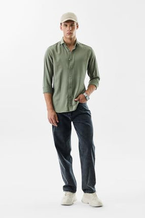 SNITCH Men Casual Shirt | Slim Fit Full Sleeve Classic Collar Solid Pattern | Premium Viscose Blend & Breathable Fabric for Everyday & Semi-Formal Wear | Sage Green 