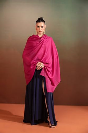 Pashtush Womens Extra Fine Wool Shawl, Solid Weave Weave Design, Flamingo