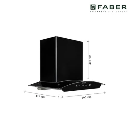 Faber Hood Marcus 60cm 1300 m³/hr Filterless Autoclean Chimney | Touch & Gesture Control | Curved Shaped |12Yr on Motor, 2Yr Comprehensive Warranty by Faber | HOOD MARCUS HC SC BK FL 60, Black 