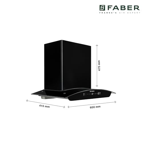 Faber Hood Marcus 60cm 1300 m³/hr Filterless Autoclean Chimney | Touch & Gesture Control | Curved Shaped |12Yr on Motor, 2Yr Comprehensive Warranty by Faber | HOOD MARCUS HC SC BK FL 60, Black 