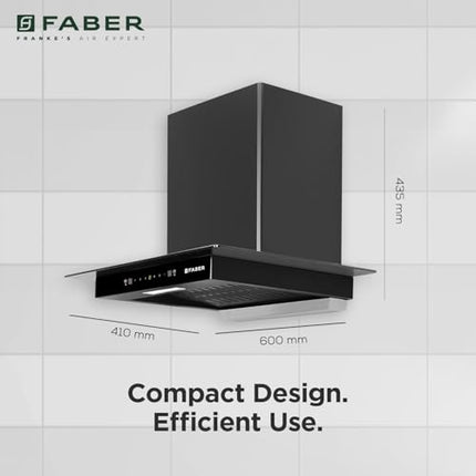 Faber 60cm 1300 m³/hr Autoclean T-Shape Kitchen Chimney | Autoclean Alarm | Mood Light | 12Yr Warranty on Motor 2Yr Comprehensive by Faber|Filterless|Touch & Gesture|HOOD IGNIS IN HC SC BK FL 60,Black 