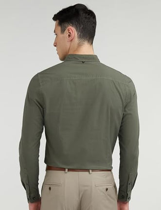 Allen Solly Men's Cotton Solid Slim Fit Shirt (ASSFWMOFG80292_Olive 40) 