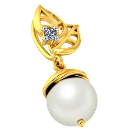 P.C. Chandra Jewellers 18kt (750) Yellow Gold Lovely Dainty Gold And Diamond Pearl Drop Pendant (Without Chain) 