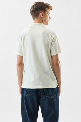 SNITCH Men's Polo Shirt | Textured Slim Fit Design | 100% Polyester Fabric with Breathable & Lightweight Features | Casual & Streetwear Usage |Light Yellow 