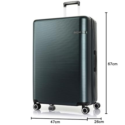 SAMSONITE Trolley Bag Spinner Suitcase for Travel | Staren 67 Cms Polycarbonate Hardsided Medium Check-in Luggage Trolley Bag, Matte Green 