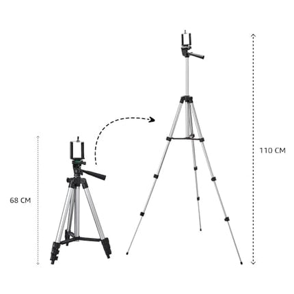 Amazon Basics 3110 Aluminium Lightweight Tripod with Mobile Phone Holder Mount & Carry Bag for All Smartphone, GoPro, Cameras 