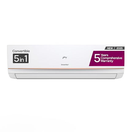 Godrej 1.5 Ton 3 Star, 5 Years Comprehensive Warranty, 5-In-1 Convertible Cooling, Inverter Split AC (Copper, 2025 Model, Heavy duty cooling at 52 °C, AC1.5T EI 18P3T WZT 3S, White) 
