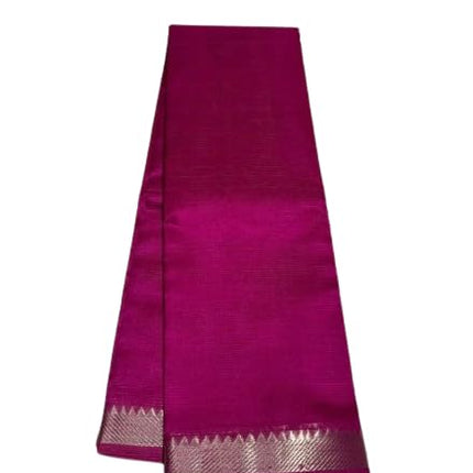 GR HANDLOOM| Women's Bhagalpuri Pure Kota Doria Silk Saree With Beutiful Zari Border design AND Running Blouse Piece Free Size (Dark pink) 