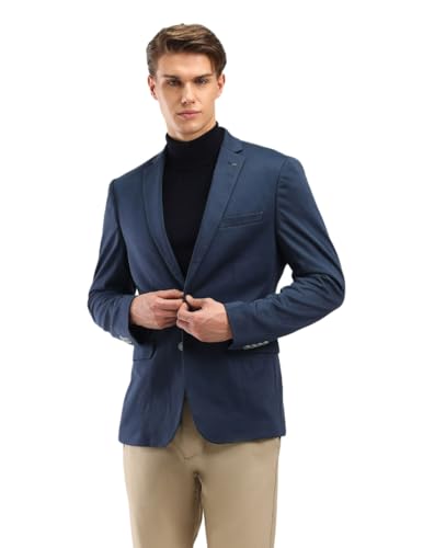 Arrow Men's Solid Full Sleeve Slim Fit Notch Collar Polyester Blazer Navy 