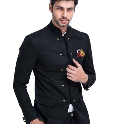 HUMJOLI Solid Bandhgala Blazer for Men, Casual, Formal, Party, Festive & Wedding (in, Numeric, 40, Black) 